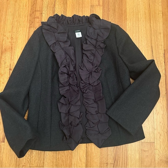 J Crew Chimera Ruffle Wool Jacket Blazer Gray size 8 - Picture 2 of 10